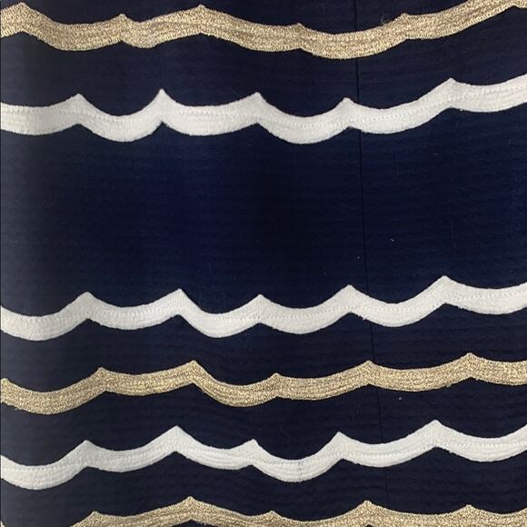 Lilly Pulitzer size 4 small one shoulder blue gold Dress stripe sirens guest - Picture 13 of 15